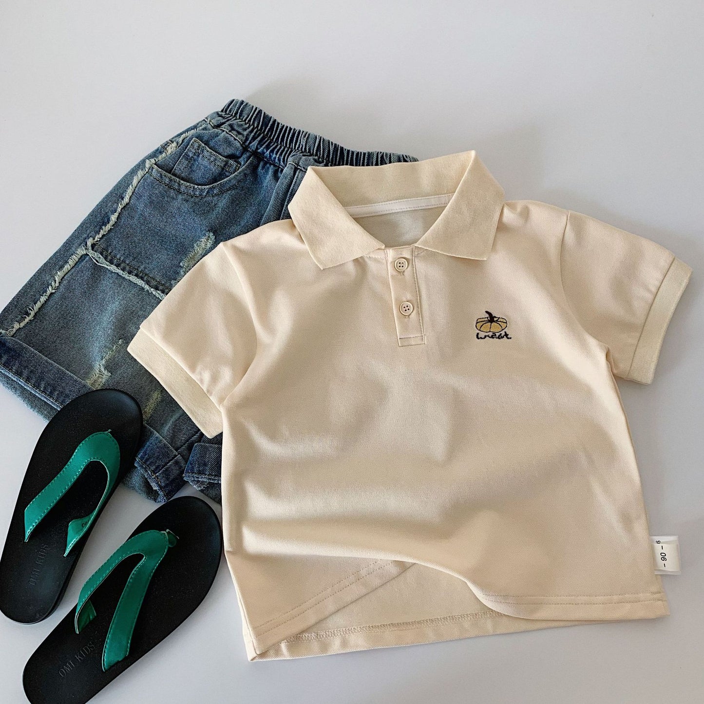 Children's Summer Boy Pumpkin Embroidered Shirt Lapel Children's T-shirt