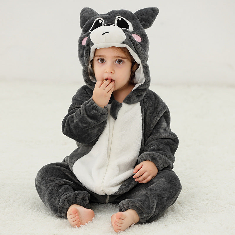 Children's Flannel Romper Pajamas Class Animal Jumpsuit Jumpsuit, Climbing Suit