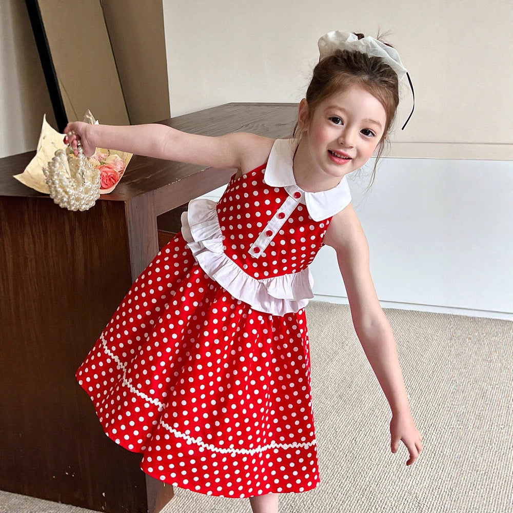 Summer Vacation Style Polka Dot Halter Children's Dress