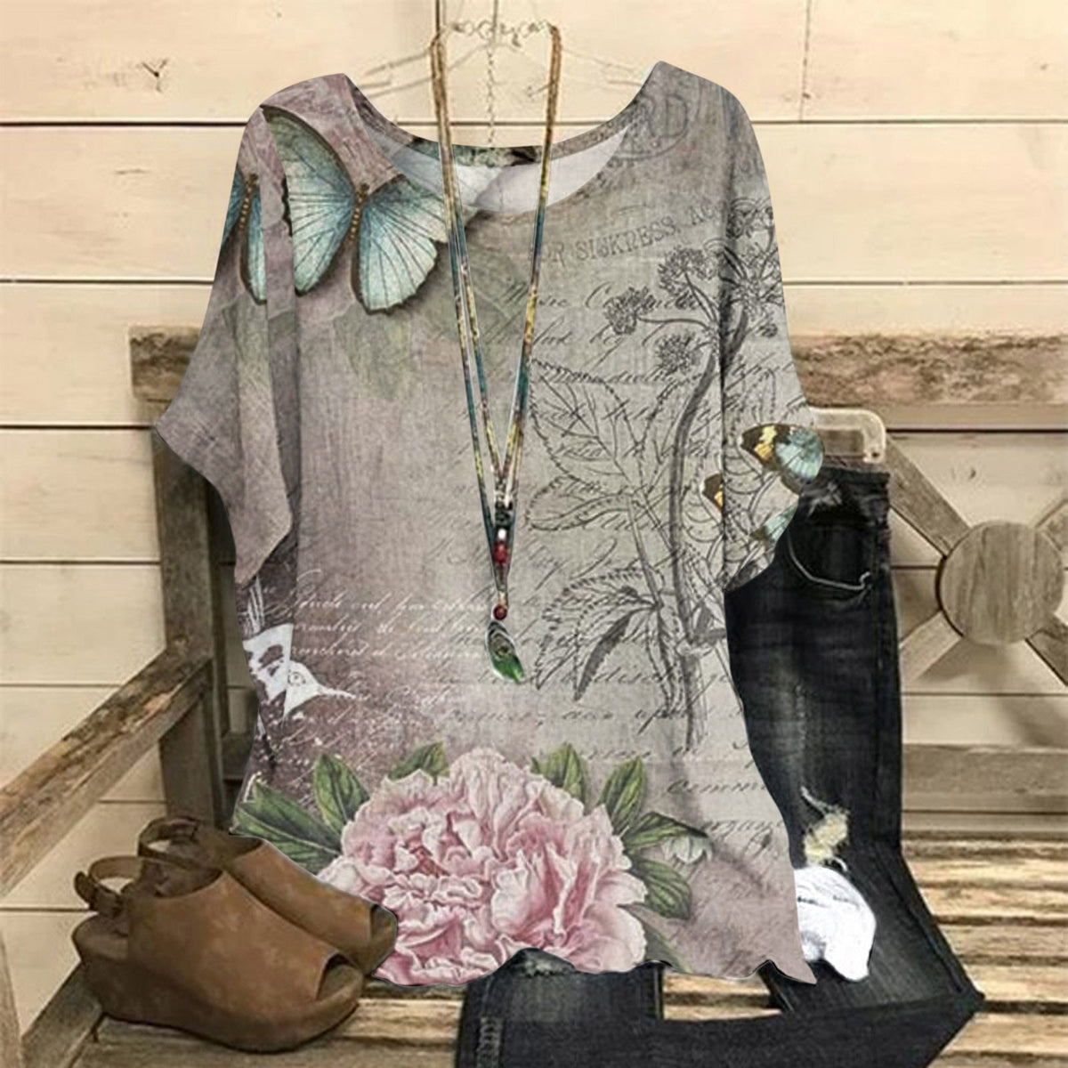 Women's Summer Loose Print Crew Neck Casual Women's T-shirt