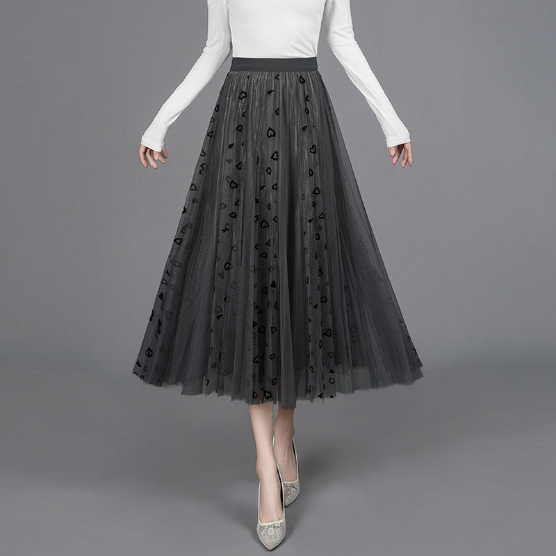 High Waist Slimming Mid-length Drape A- Line Big Hem Skirt