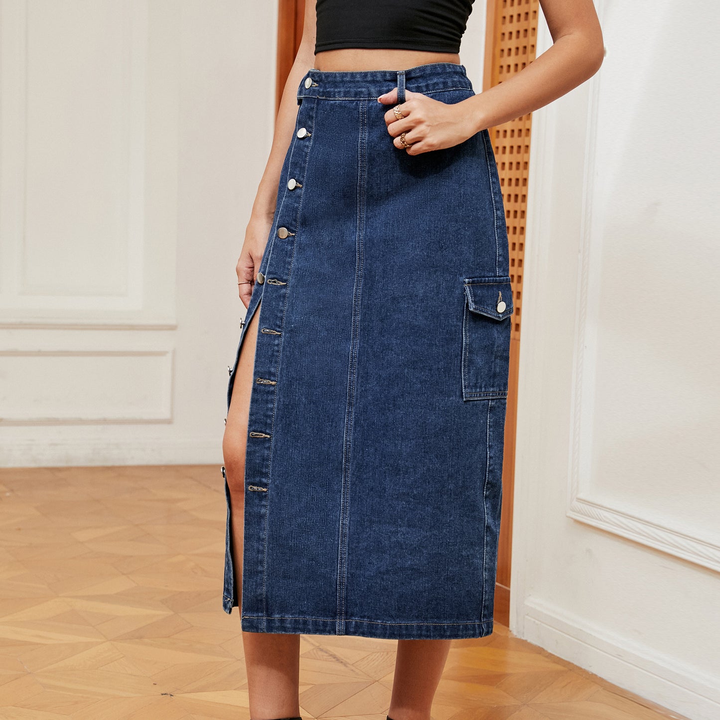 Women's Hot Half Elastic Denim Cargo Casual Pants