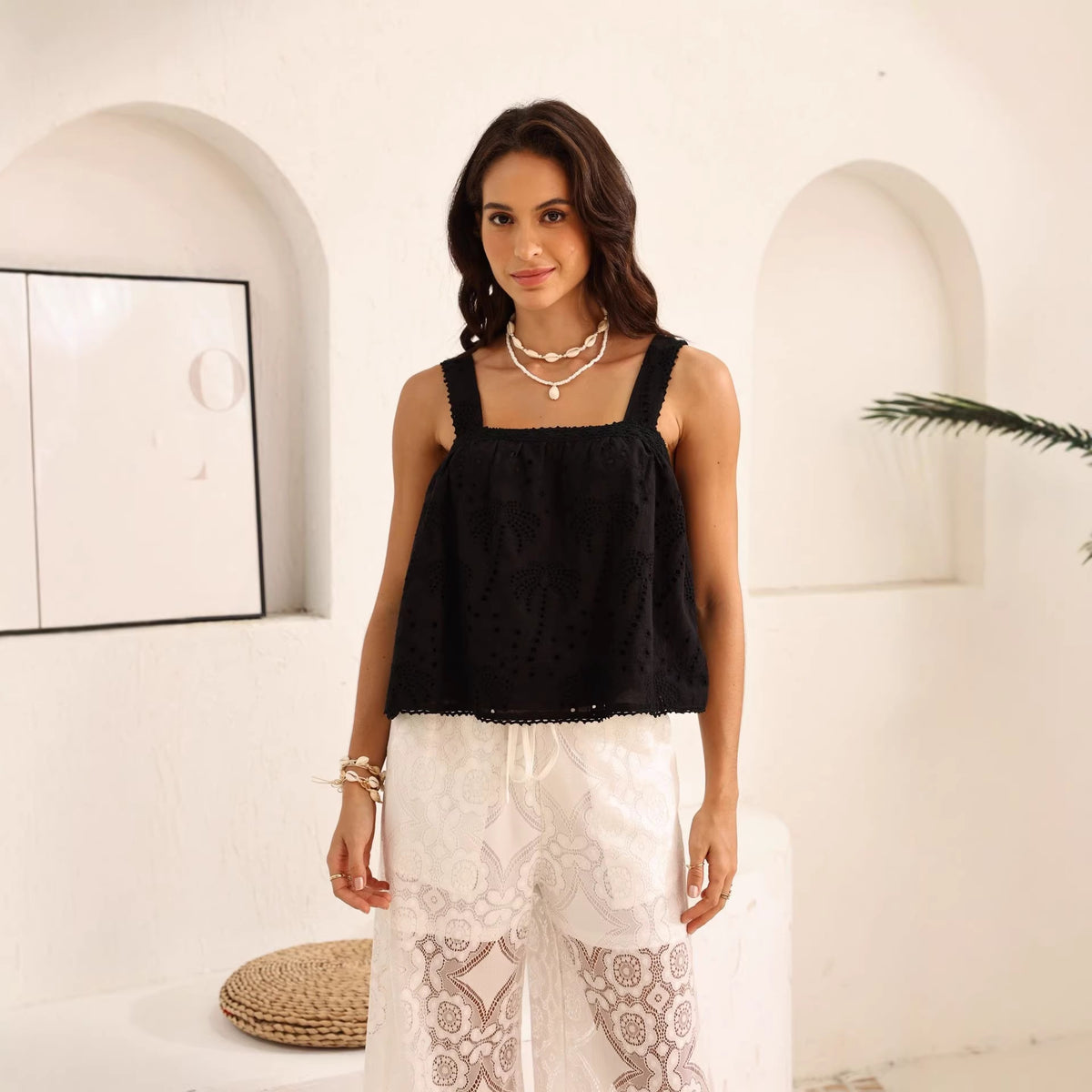 Women's Summer Lace French Elegant Refreshing Pure Cotton Backless Tops