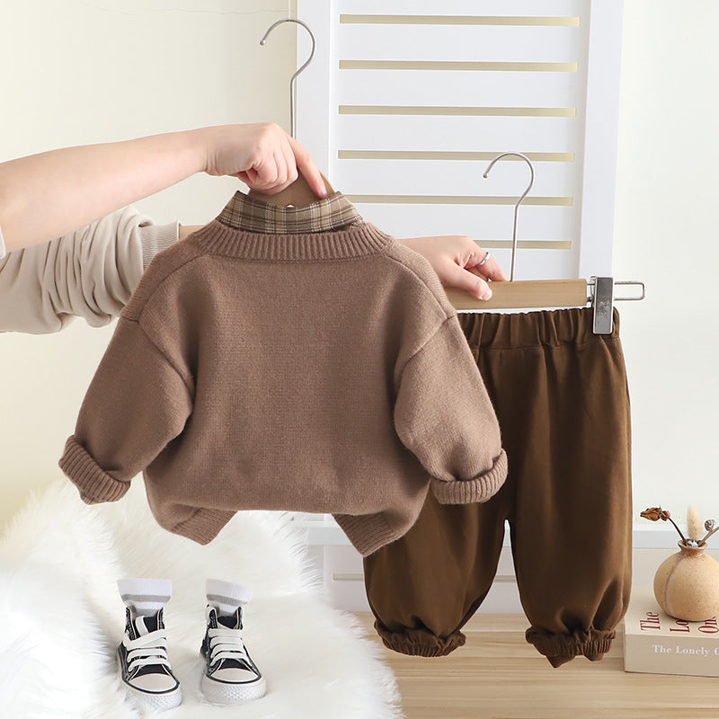 Spring Sweater Cardigan Long Sleeve Three-piece Boy Casual Children's Suit
