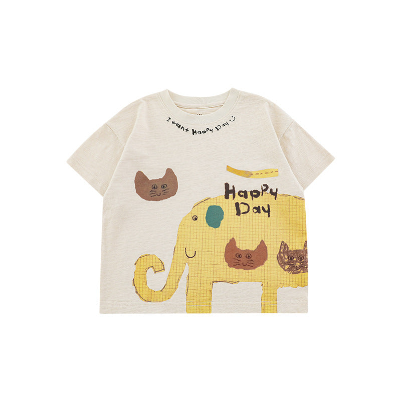 Wu Cartoon Digital Printed Summer Cute Refreshing Loose Casual Short Children's T-shirt