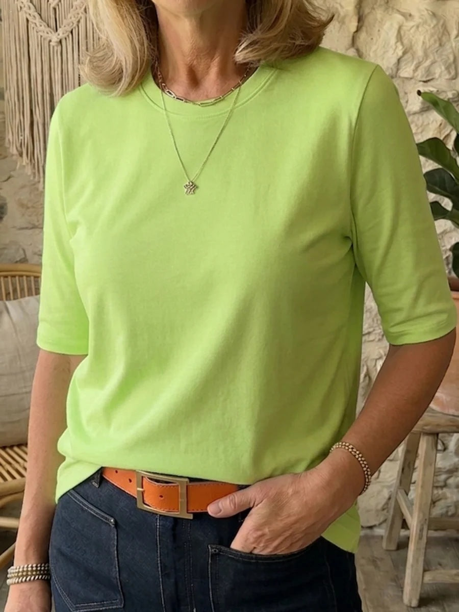 Women's Casual Round Neck Shoulder Half Sleeve Women's T-shirt