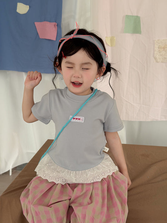 Field Korean Style Bow Short Sleeved Summer Ruffles Children's T-shirt