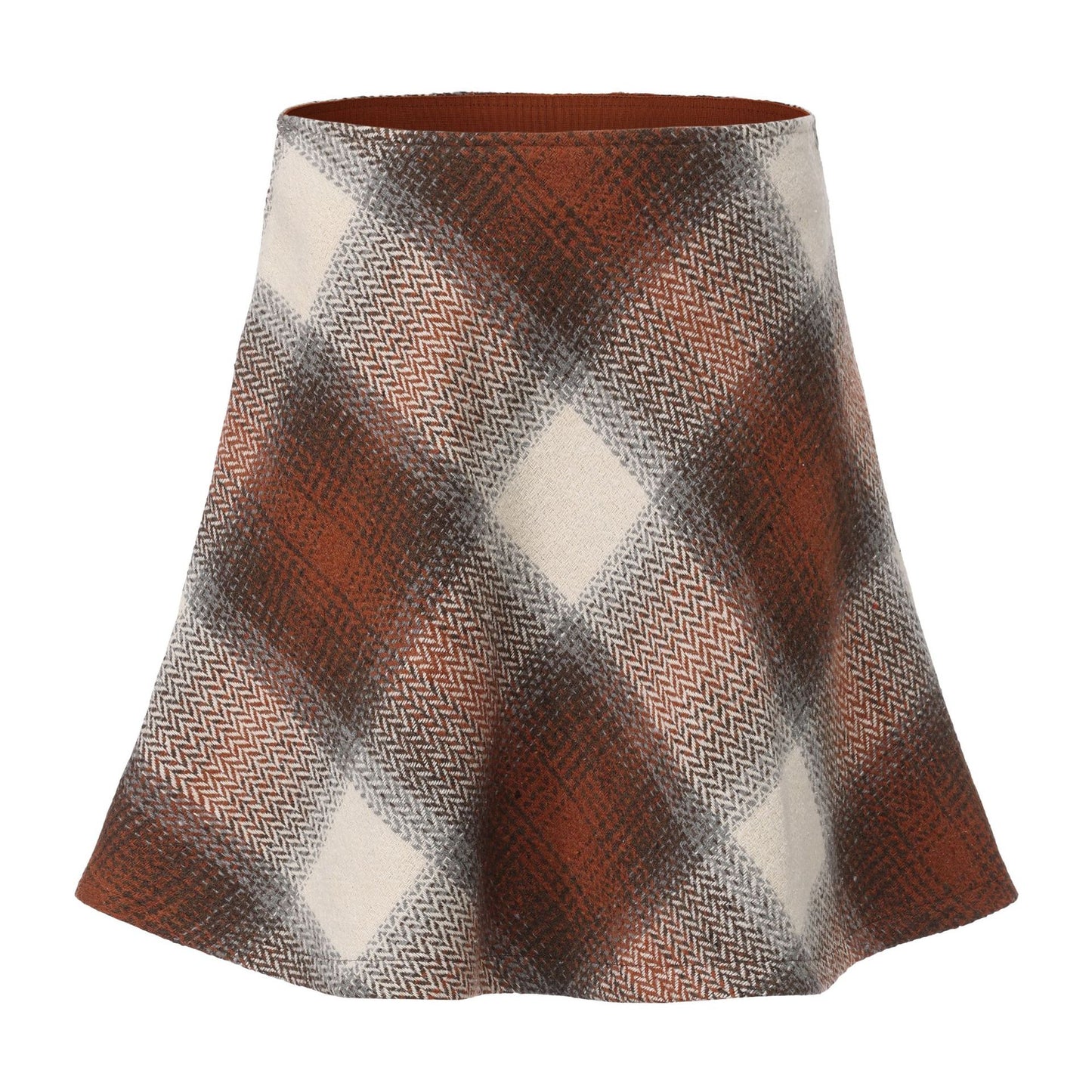 Women's Woolen High Waist Plaid Umbrella Elastic Skirt