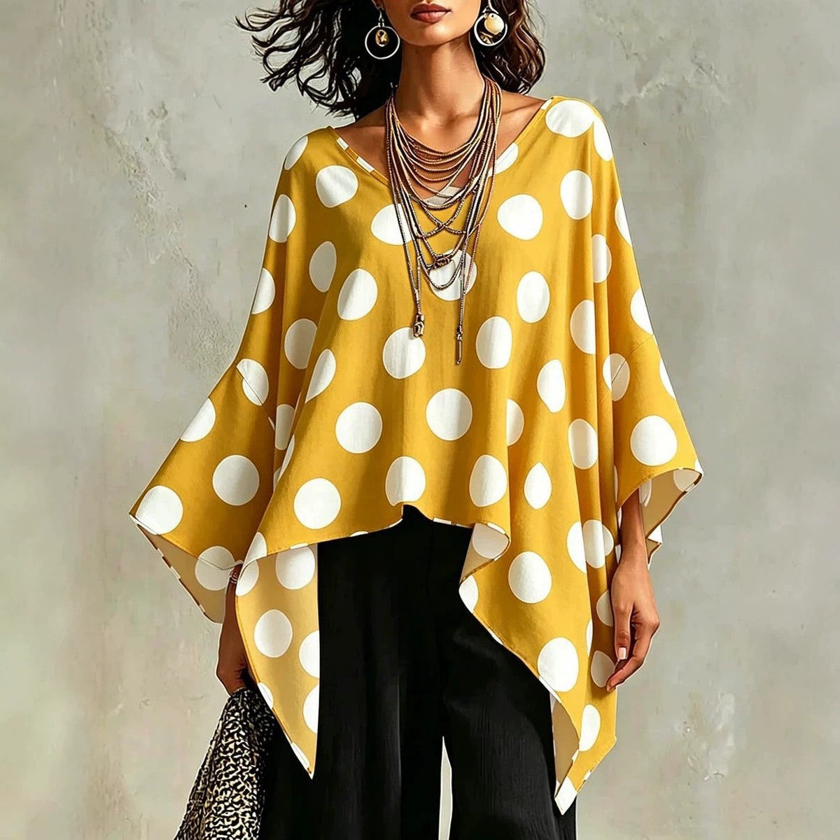 Women's Comfort Casual Loose Polka Dot Three-quarter Lace Shirt, Chiffon Shirt