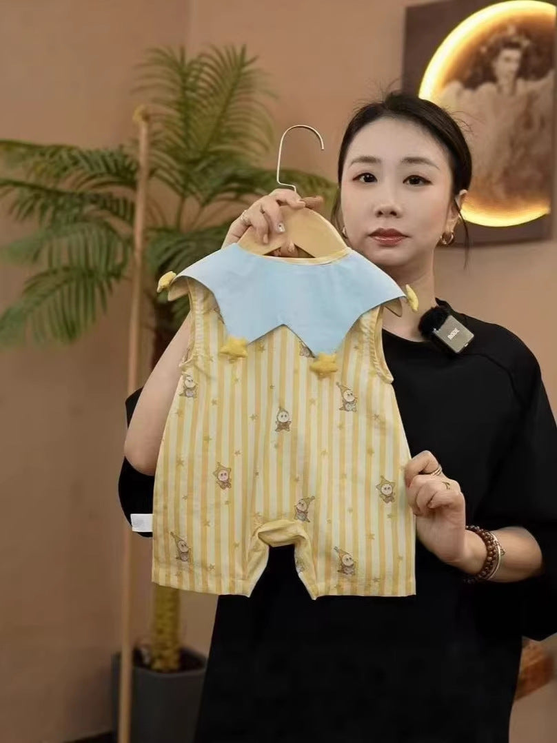 Children's Jumpsuit With Bib Sleeveless Cartoon Romper Jumpsuit, Climbing Suit