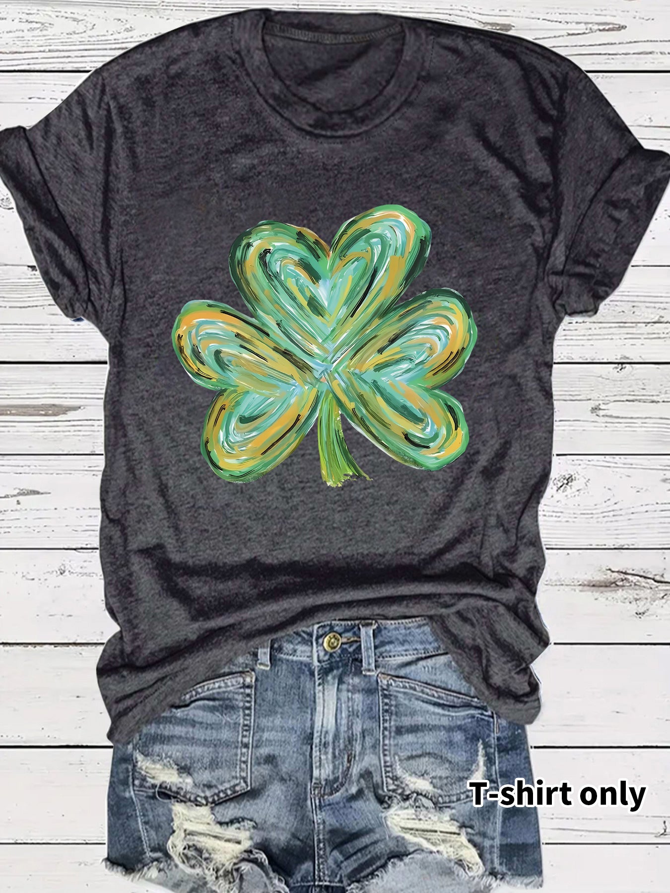Women's Summer Green Clover Print Round Neck Clothing