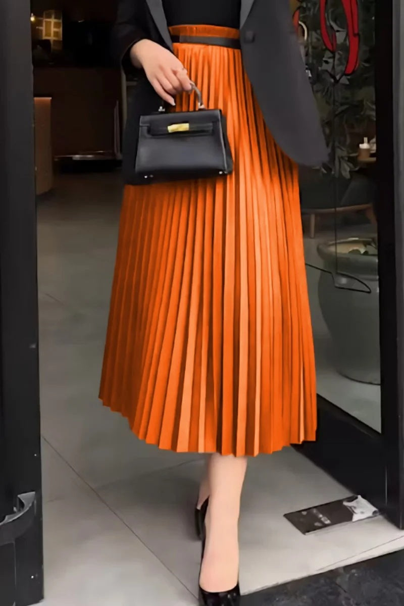 Women's High-grade Pleated Draping Effect Solid Color Wide Hem Skirts