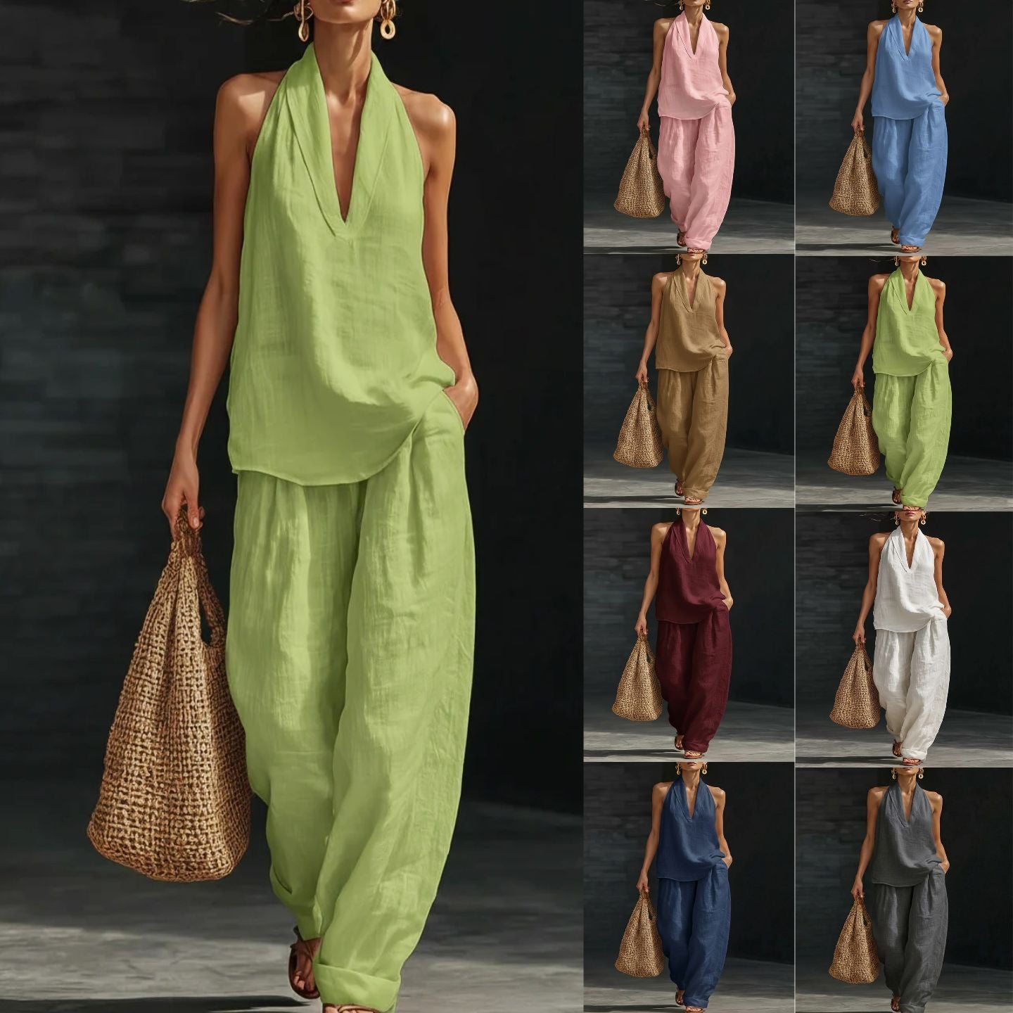 Women's Sleeveless Loose Shoulder Summer Two-piece Trendy Suits