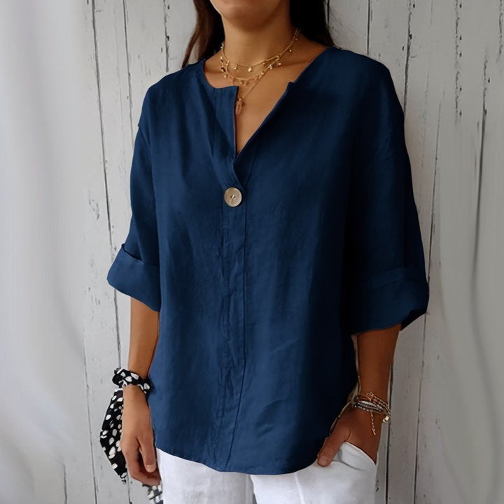 Women's Summer Loose T-shirt Cotton Linen Button Tops
