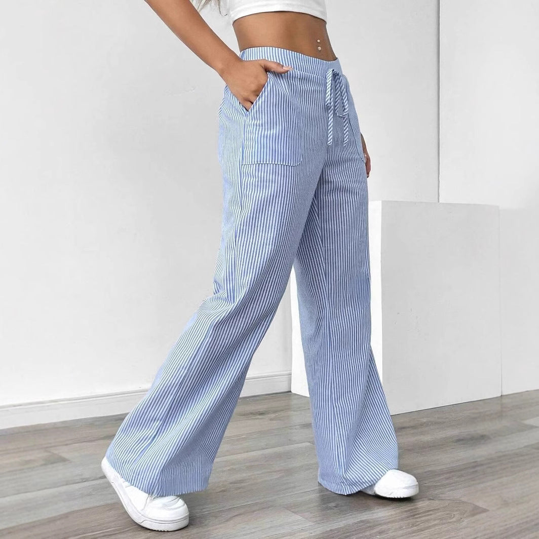 Women's Spring Striped Fashion Loose Trousers Wide Casual Pants