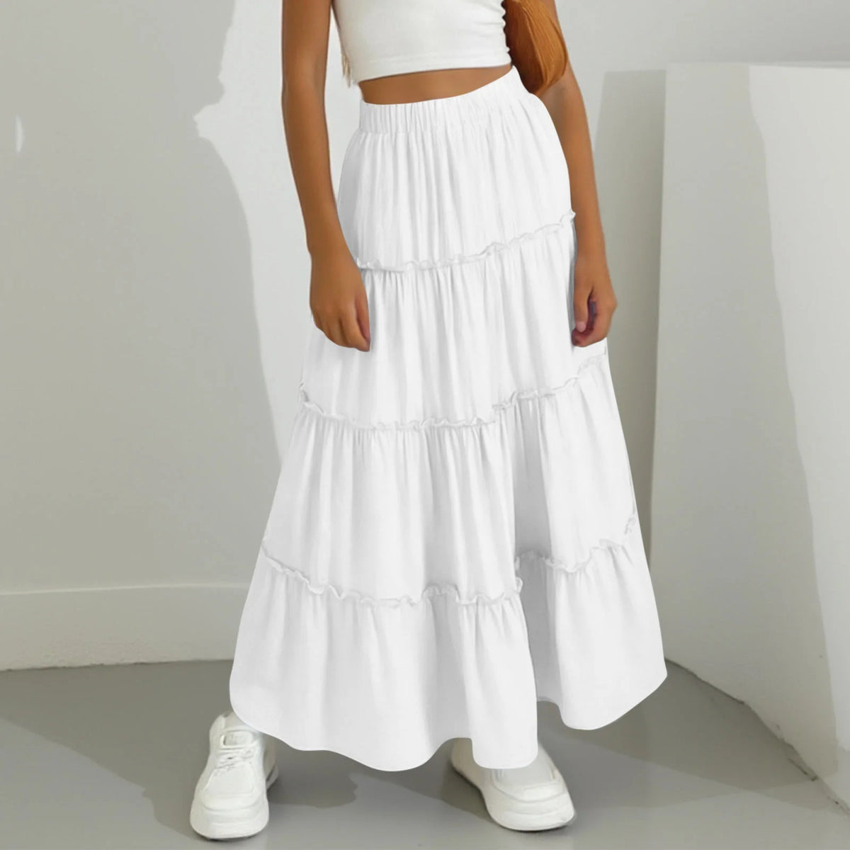 Women's Pleated Long A- Line Double Rounds Lined Skirt