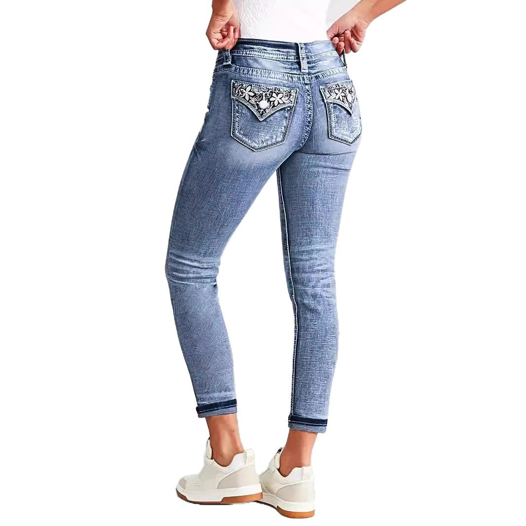Women's Stretch Slimming Versatile Embroidered Skinny Women's Jeans