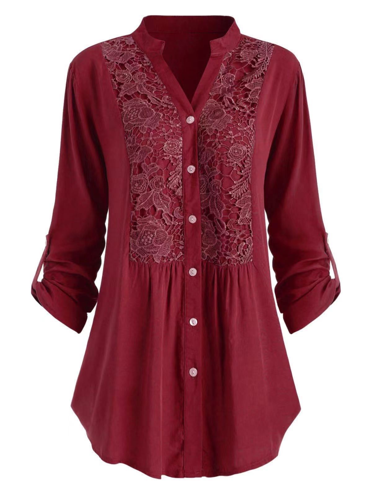 New Women's Long Sleeve Shirt Lace Blouse