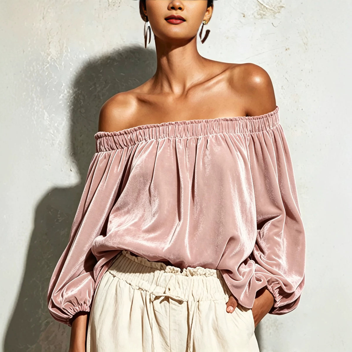 Women's Lantern Sleeve Elegant Solid Color Casual T-shirt Blouse