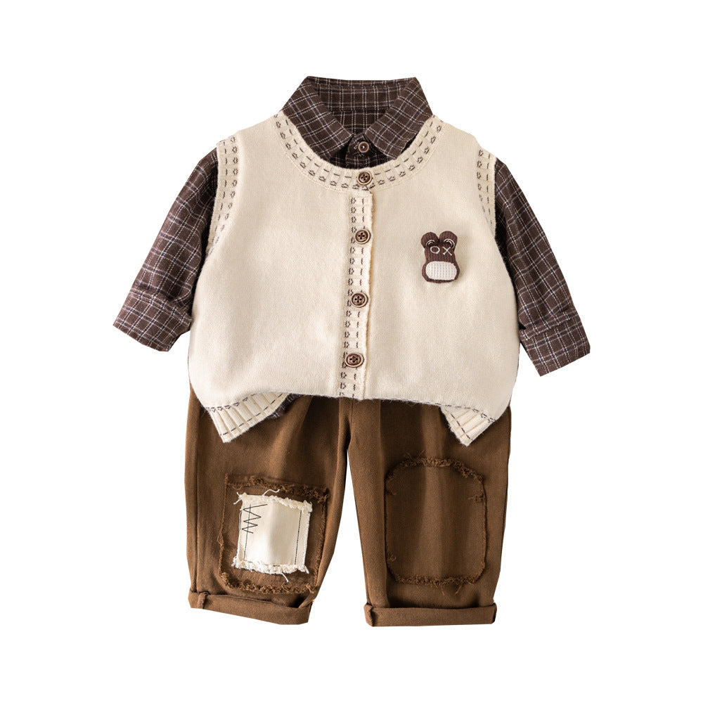 Children's Clothing Sweater Vest Cardigan Three-piece Fashion Children's Suit