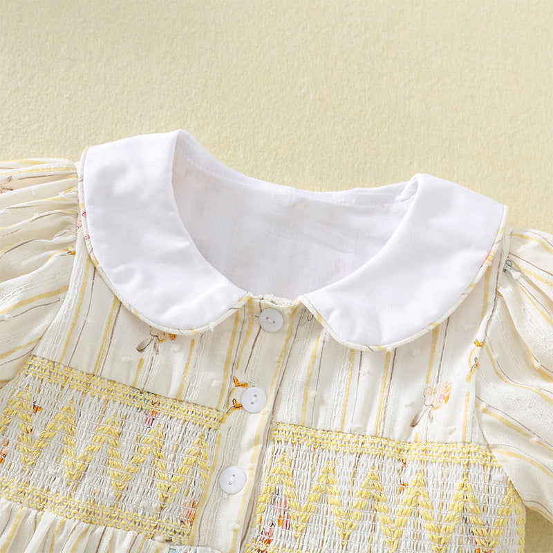 Women's Summer Puff Short Sleeve Smocking Shirt Sweet Breathable Princess Children's Dress