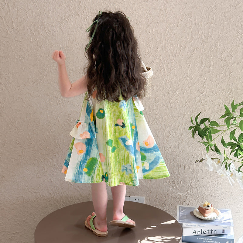 Children's Western Style Fashion Sleeveless Beach Skirt Cotton Children's Dress