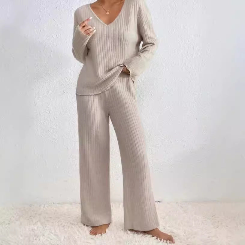Women's Collar Loose Sunken Stripe Brushed Long Fashion Casual Suit