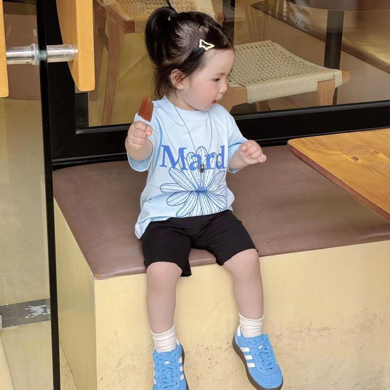 Children's Short-sleeved Western Style Fashion Daisy Blue Super Children's T-shirt