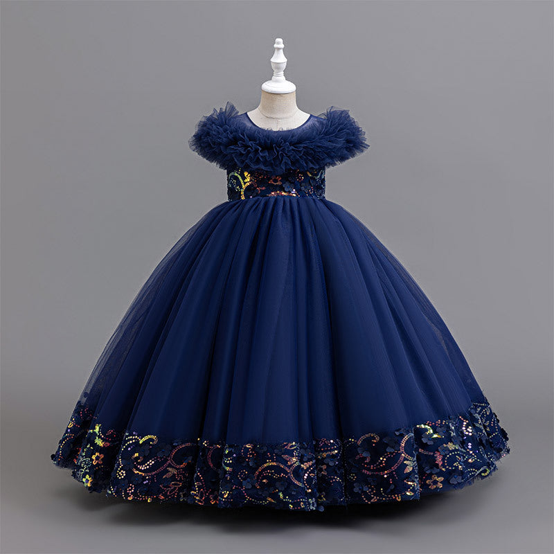 Children's Elegant Evening Long Fluffy Skirt Catwalk Piano Playing Children's Dress