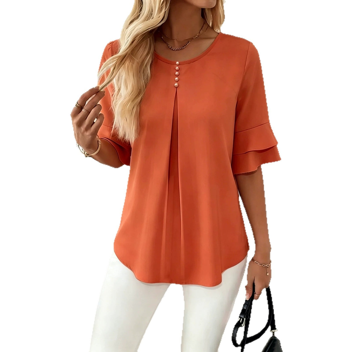 Women's Casual Comfortable Loose Slimming Double Layer Ruffled Blouse