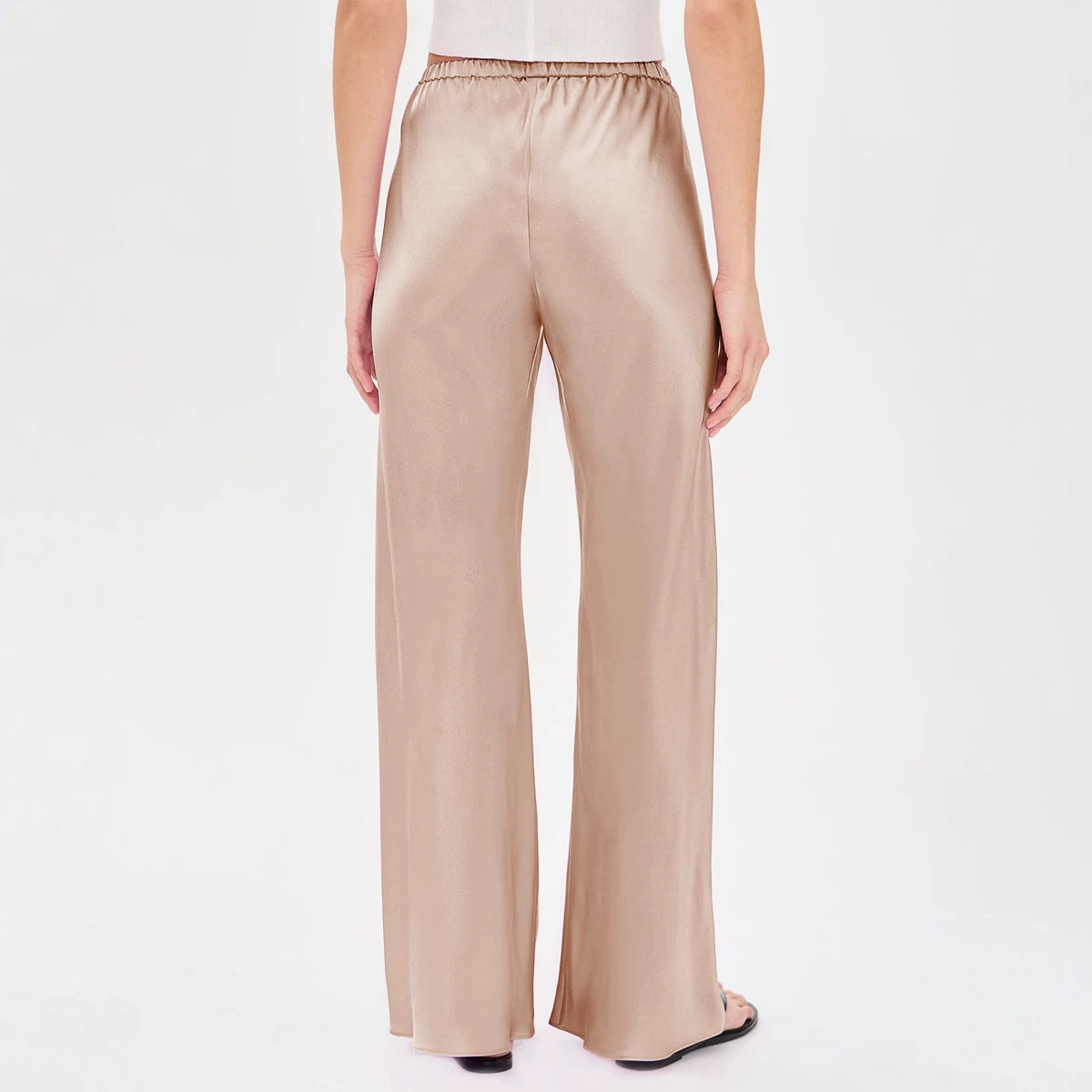 Women's Satin Boutique High Waist Elastic Drape Solid Casual Pants