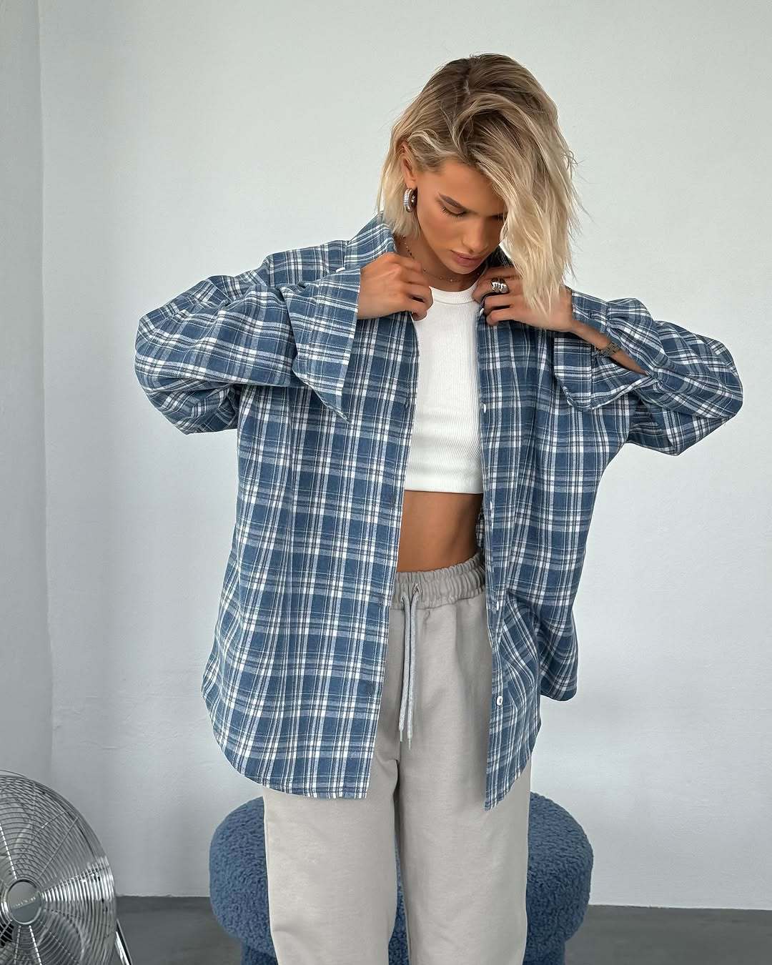 Women's Design Sense Niche American Retro Plaid Shirt Loose Long Blouse