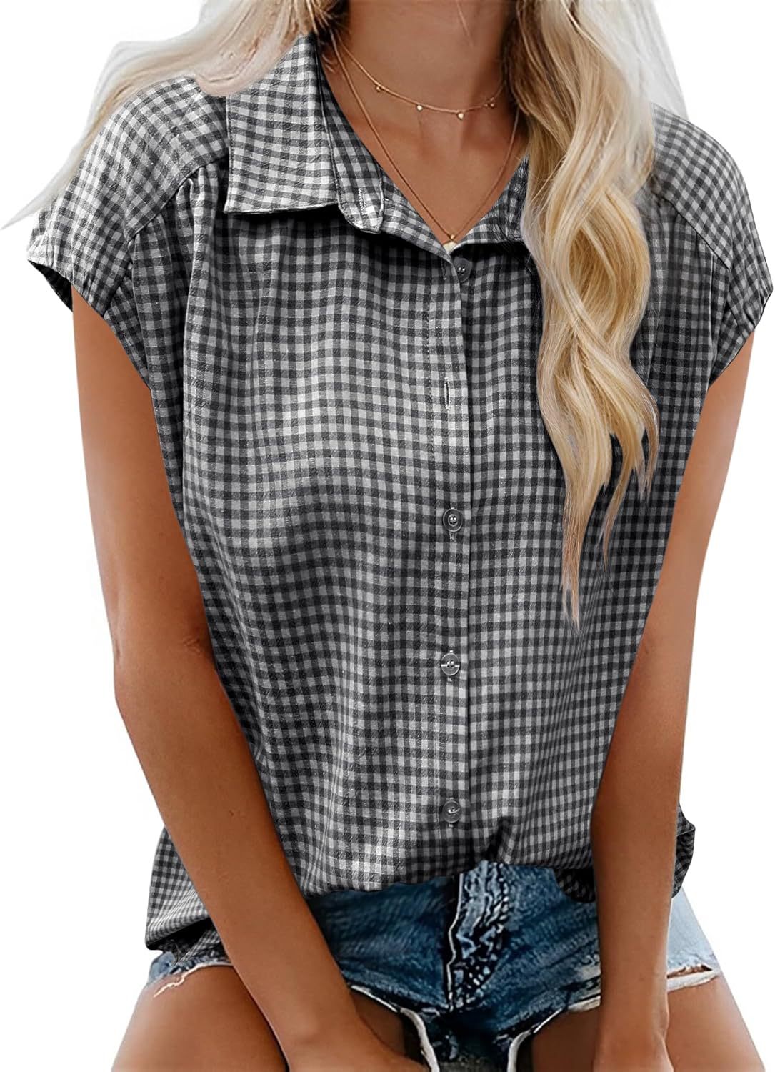 Women's Summer Button Short-sleeved Shirt Lapel Casual Blouse