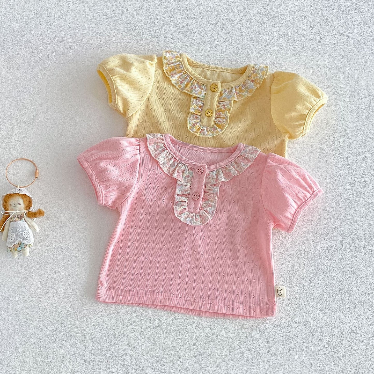 Collar Summer Korean Style Puff Sleeve Top Cute Floral Skirt Children's T-shirt