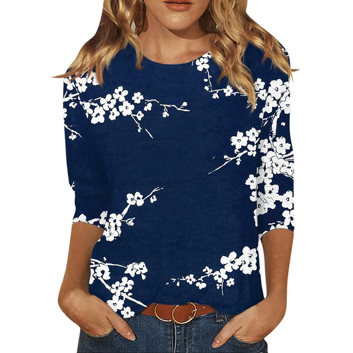 Women's Round Neck Sleeves Loose Print Women's T-shirt