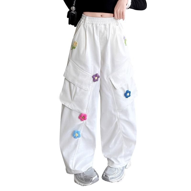 Spring Overalls Fashionable Three-dimensional Flowers Matchet Children's Pants