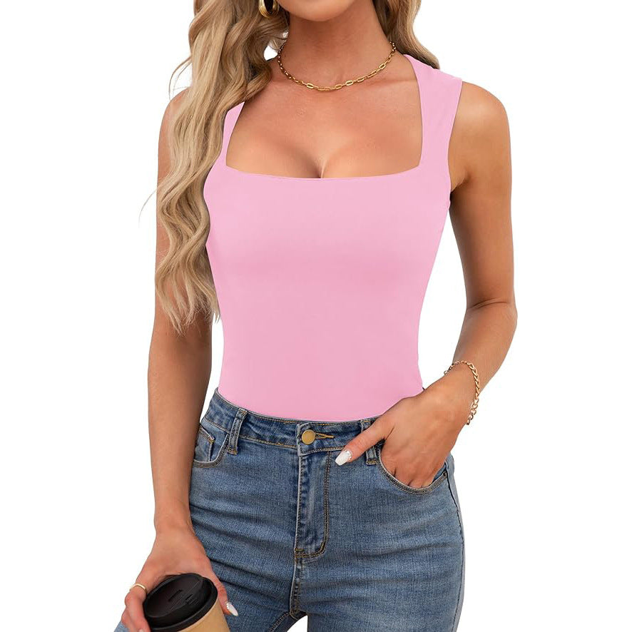 Women's Fashion Wear Solid Color Slim Fit Square Small Vest/suspenders/tube Top