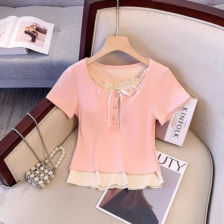Small Teen Summer Shoulder Elegant Classic Style Children's T-shirt
