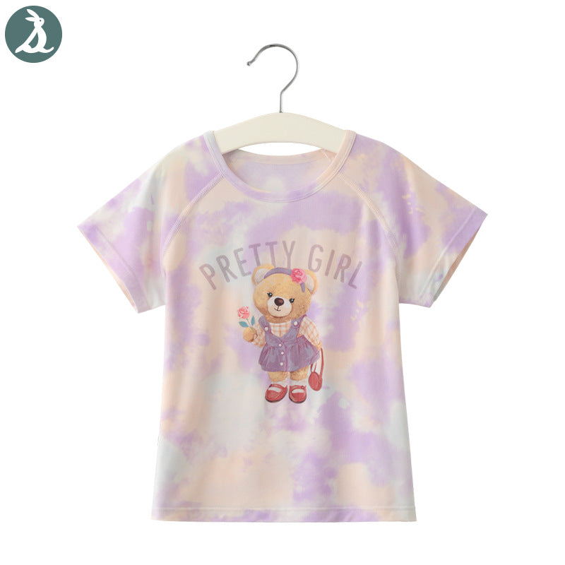 Summer Modal Short-sleeved Cartoon Bear Round Neck Top Half Sleeve Children's T-shirt