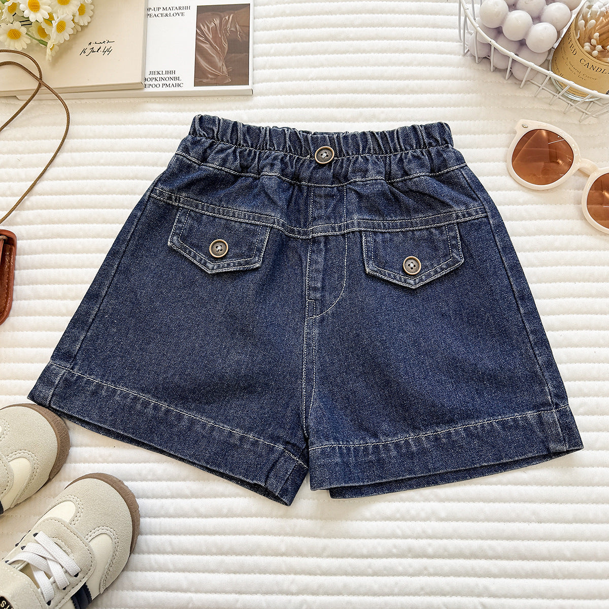 Summer Korean Style Denim Sleeveless Shorts Two-piece Children's Suit