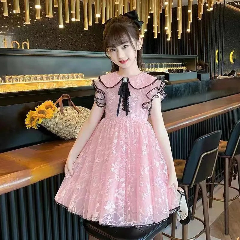 Children's Summer Fashionable Princess Middle Big Little Lace Children's Dress