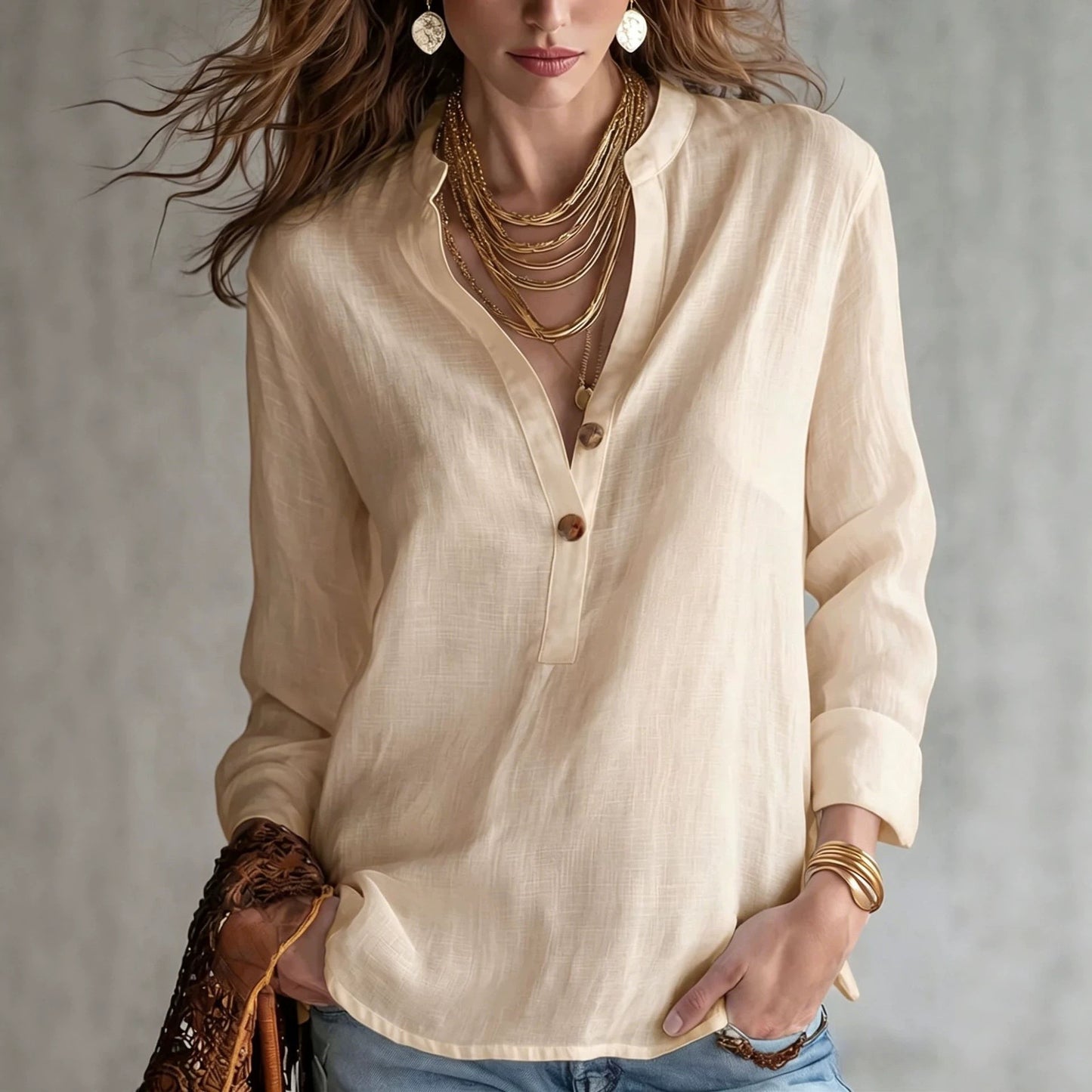 Women's Summer Solid Color Comfortable Fashion Button Women's T-shirt