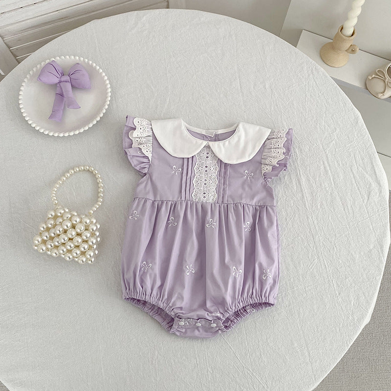 Bow Lace Flounced Sleeve Princess Romper Sisters Children's Dress