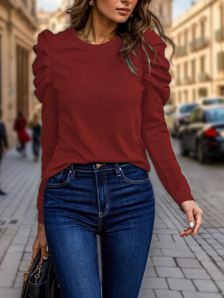 Women's Sleeve High Elastic Cashmere Round Neck Slim Women's T-shirt