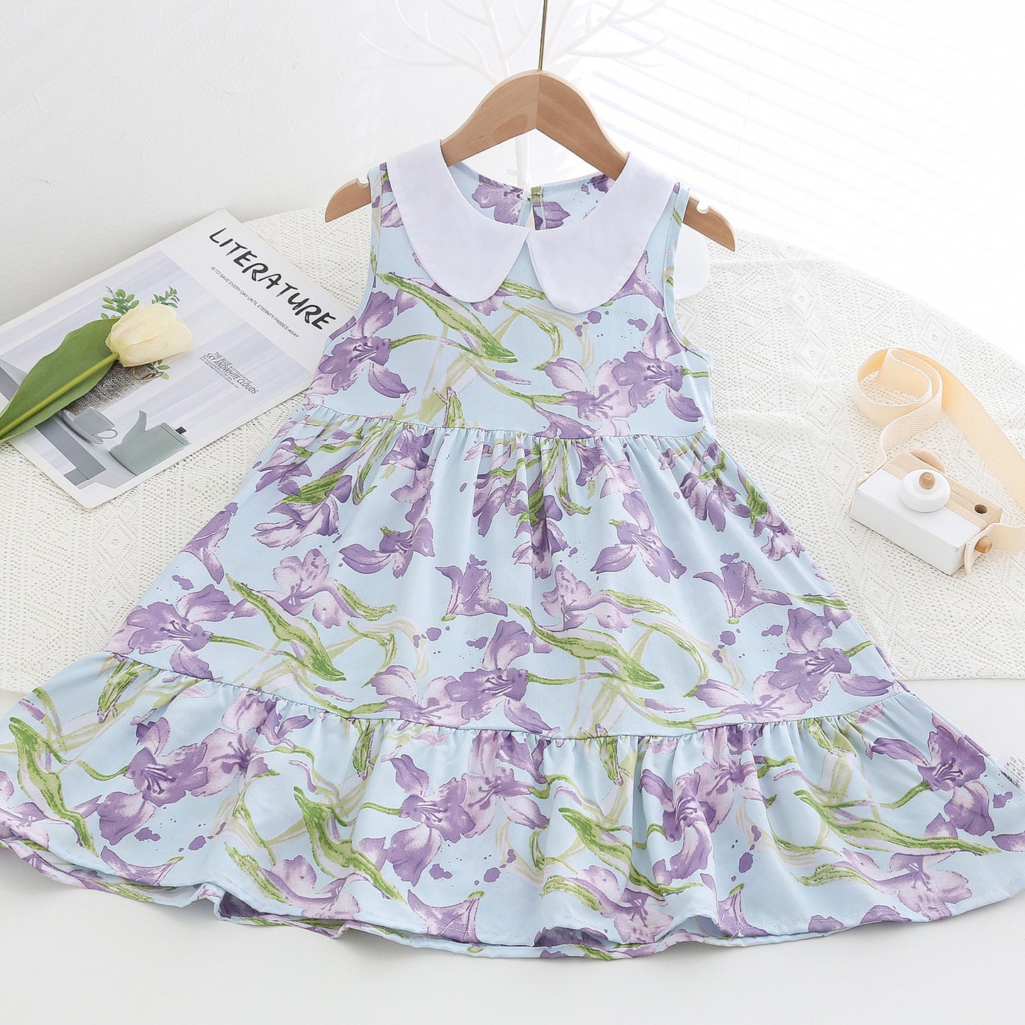Children's Poplin Summer Artificial Cotton Skirt Medium Children's Dress