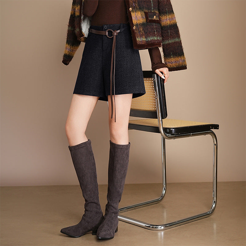 Women's Stylish Woolen High Waist Figure Flattering Casual Pants