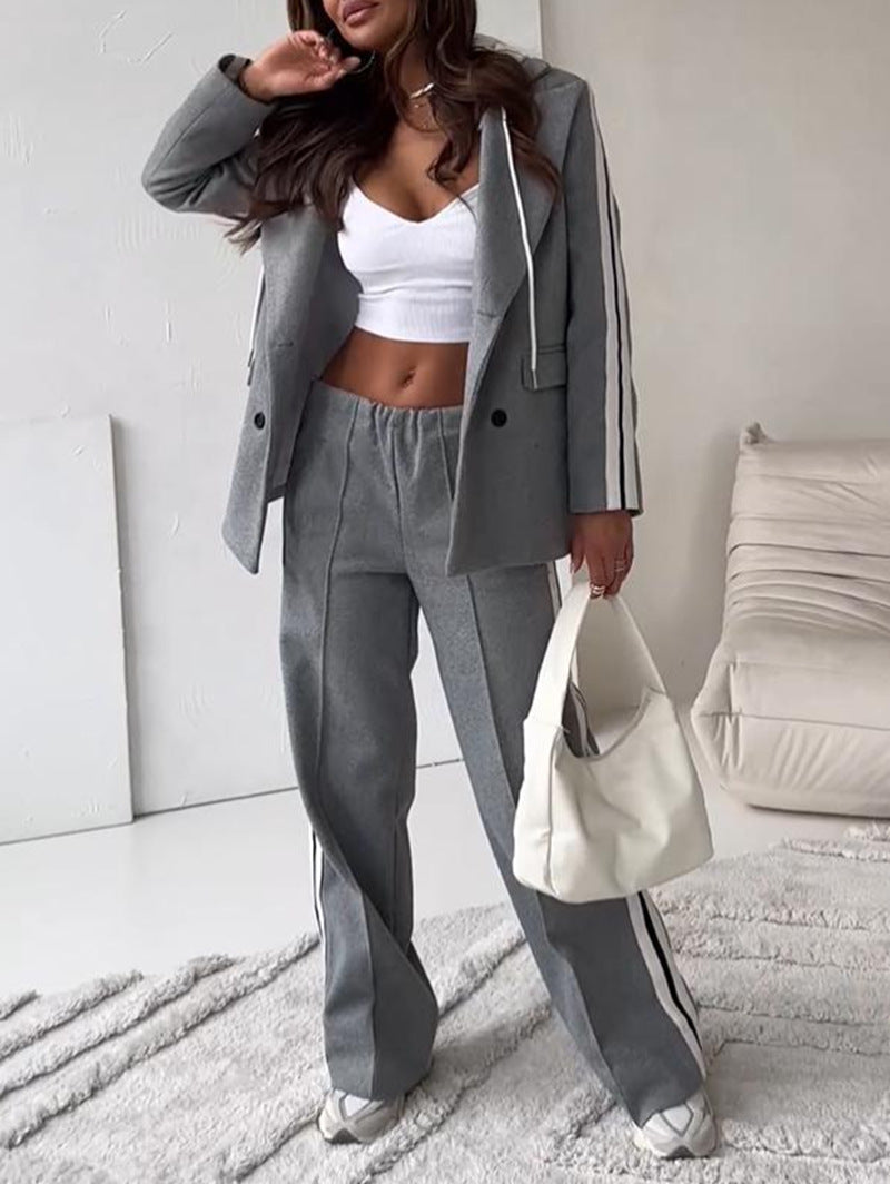 Women's Ribbon Hooded Wide Leg Two-piece For Fashion Casual Suit