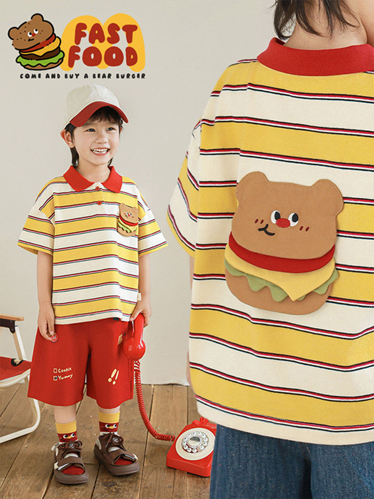Lightweight Jeans Cute Hamburger Series Suit Children's T-shirt