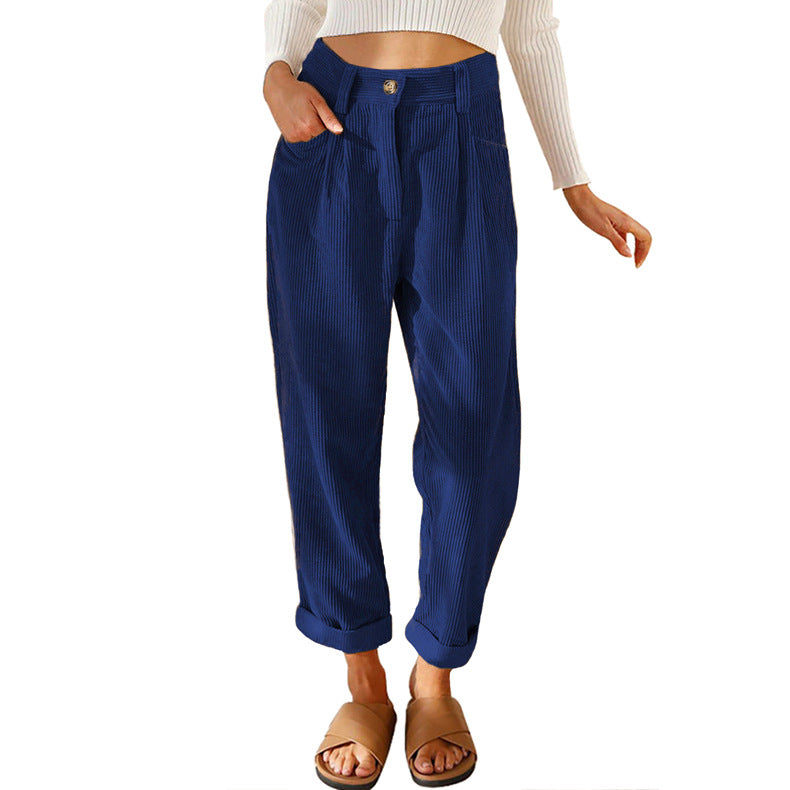 Women's Autumn High Waist Solid Color Corduroy Loose Pants
