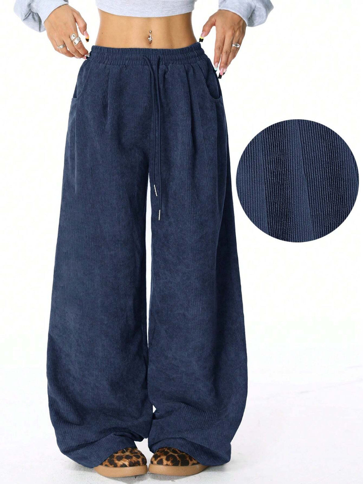 Waist Versatile Draping Effect Drawstring Wide Pants